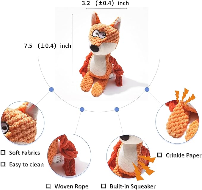 Nana Petit Fox Squeaky Dog Toys for Small & Medium Dogs – Plush Chew Toy, Interactive Puppy Teething Toys for Aggressive Chewers, Cute Stuffed Animal for Play, Training & Indoor Fun