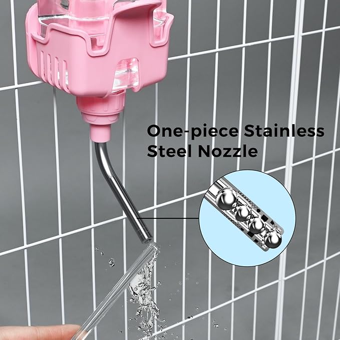 Vannon Small Animal Water Dispenser for Cage, 30oz Auto Feeding Crate Water Bottle for Rabbit, Chinchilla, Ferret, Guinea Pig, Squirrel, Hedgehog, Pet Nozzle Diameter: 10mm, BPA Free, Pink