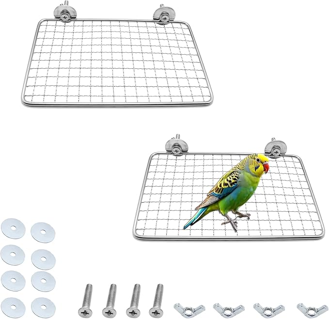 2 Pack Parrot Perch Platform,7.9x5 in Stainless Steel Shelves for Bird Cage,Flat Platform Training Stand Small Animals Cage Accessories, Lovebirds,Parakeets,Budgies, Conures, Cockatiels