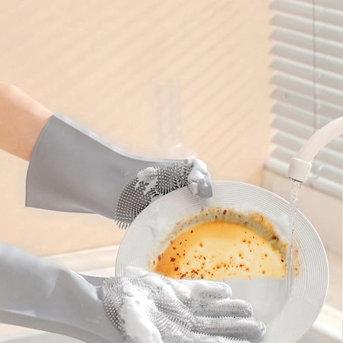 Pet Grooming Gloves，Heat-Resistant Silicone Gloves with High-Density Teeth for Enhanced Massaging and Bathing of Dogs and Cats (Gray, 2 Pair)