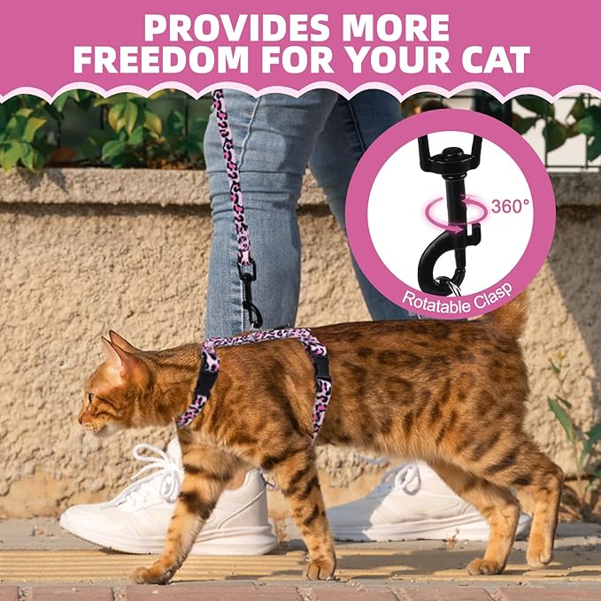 PAWCHIE Cat Harness and Leash Set, Cats Escape Proof-Adjustable Kitten Harness Lightweight Soft Outdoor Walking Travel Pet Safe Harness, Puppy Harness for Girl Cats Bunny Rabbit Small Dog, Pink S