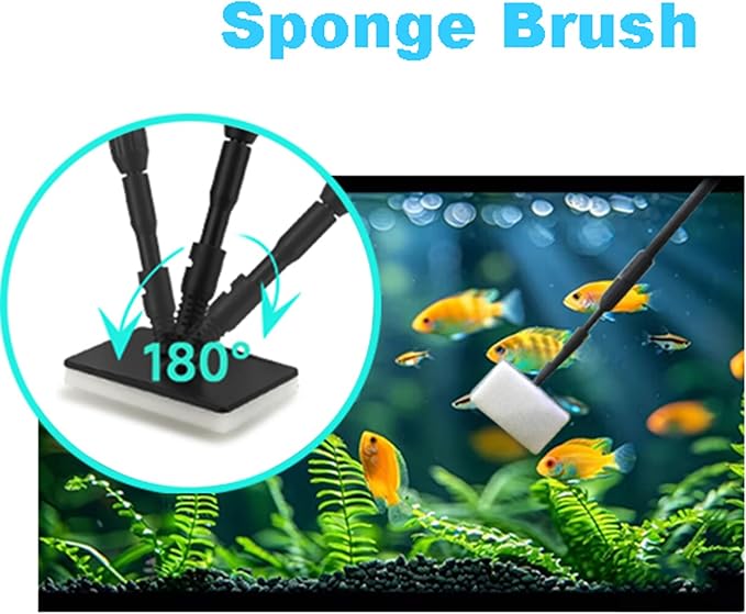 Carefree Fish 4IN1 Aquarium Cleaning Tools Long Handle Adjustable Length 18~24Inch Fish Tank Cleaner Kit Alage Scraper Scrubber Brushes Set