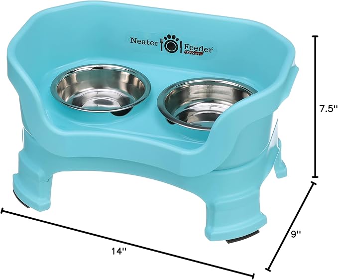 Neater Feeder Deluxe Mess Proof Cat Bowls Elevated for All Breeds – Made in USA – No Spill Raised Cat Bowls for Indoor Cats w/Leg Extensions – Stainless Steel Cat Food and Water Bowl Set - Teal