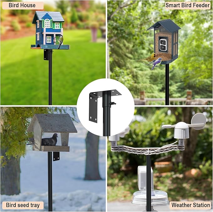 ERYTLLY 2-Hooks Bird House Pole Stand Kit 80 Inch Multi Feeders, Bird Bath, Feeder Tray - Heavy Duty Bluebird Feeder Support Rod Mount Set for Outdoor
