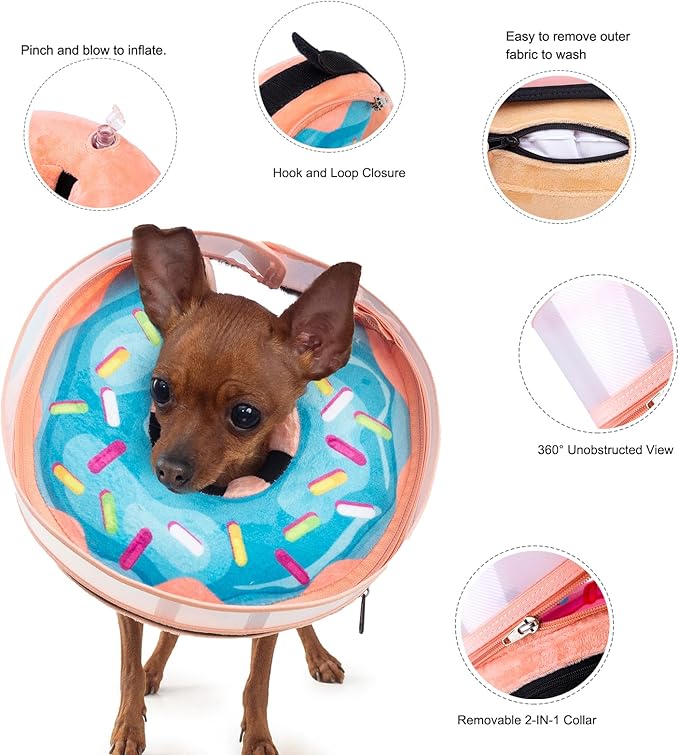 Inflatable Dog Cone Collar with Enhanced Anti-Licking, Soft Neck Donut for Dogs Cats, Recovery Pet Cone Collar After Surgery for Large Medium Small Dogs (Donut Blue, Medium)