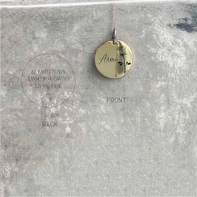 Cats Dogs ID Tags Personalized Engraving Birth Flowers Pattern for Custom Pets Collar Accessories Matt Stainless Steel Medium Round Name Plate