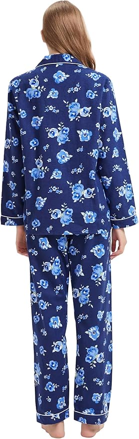 GLOBAL Flannel Pajamas for Women 2-Piece Comfy and Cozy Flannel Pj Set Cotton Loungwear