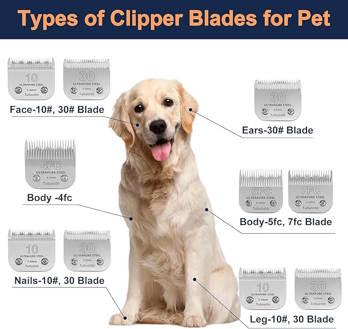 Clipper Blades Pet Grooming Clipper Replacement Blades Detachable Blade Compatible with andis/wahl/Oster Dog Clippers (2 * 10+30+4FC+5FC+7FC)