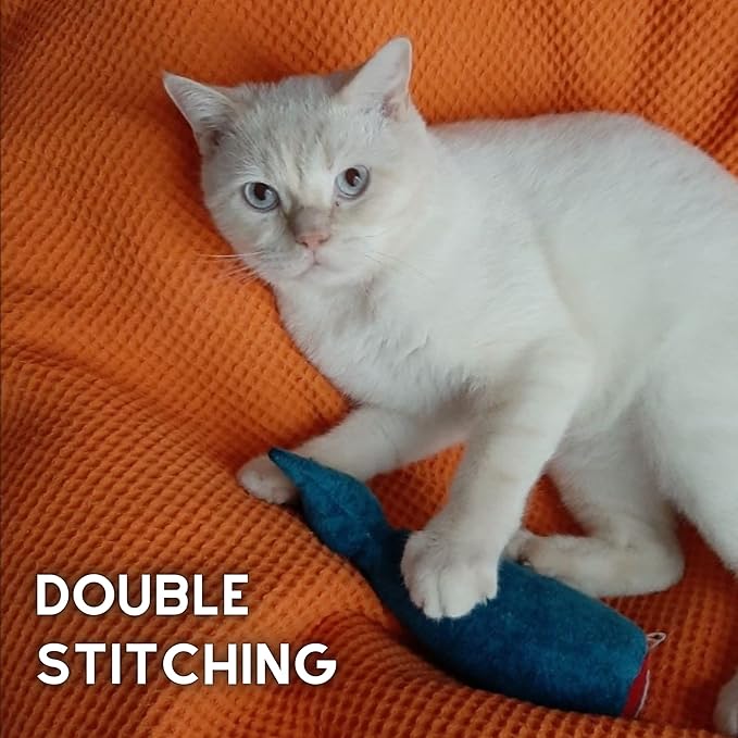 Big Fish Cat Kicker Toy - Refillable Catnip Matatabi Silvervine Filled and Help Relief Anxiety - Kitten Catnip Essentials Treats Supplies Large Interactive Chew for Indoor Cat (Blue)