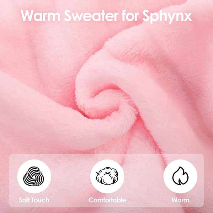 SUNFURA Sweaters for Cats, Hairless Sphynx Sweater Kitten Pullover with Sleeves, Warm and Soft Cat Pajamas Fleece Sweatshirt Jumpsuit, Turtleneck Clothes for Fall Winter, Pink L