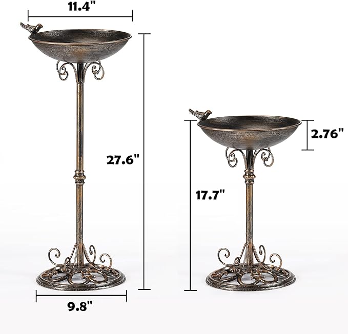 11.4" W*27.6" H Cast Iron Pedestal Bird Baths for Outdoors, Vintage Metal Bird Bath Bowl, Bird Feeder Or Drinker Plate, Home Garden Lawn Yard Decorations