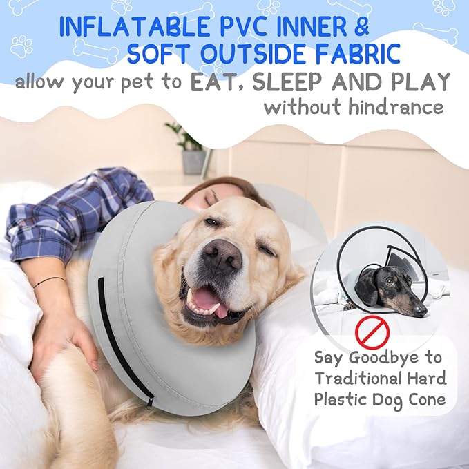 Supet Inflatable Dog Cone Collar Alternative After Surgery, Dog Neck Donut Collar Recovery E Collar to Stop Licking, Soft Pet Cone for Small Medium Large Dogs