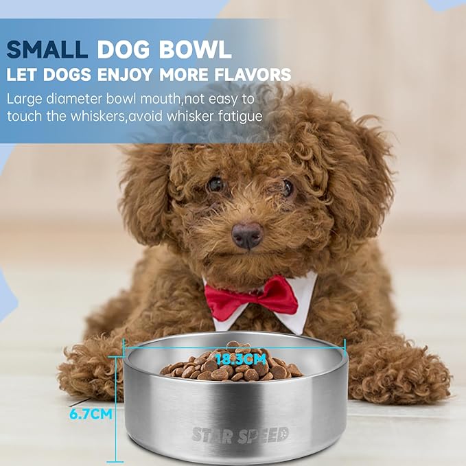 StarSpeed 42oz Stainless Steel Dog Bowls with Rubber Bottom Non-Slip Double Wall Metal Outdoor Dog Food and Water Bowls Weighted Insulated Pet Feeding Bowl for Small,Medium Sized Dogs or Cats