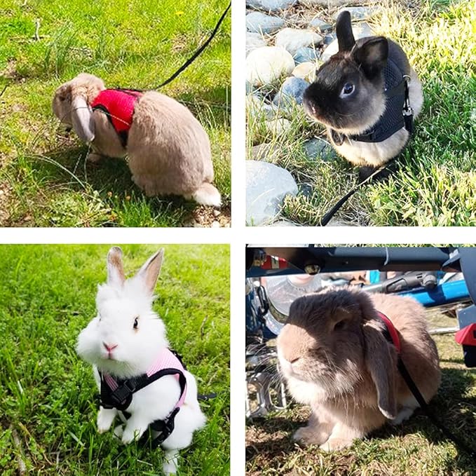 PETTOM Bunny Rabbit Guinea Pig Harness Stretchy Elastic Leash Cute Soft Mesh Small Pet Harness No Pull Comfort Outdoor Walking Jogging Padded Vest for Ferret Guinea Pig (Pink,L)