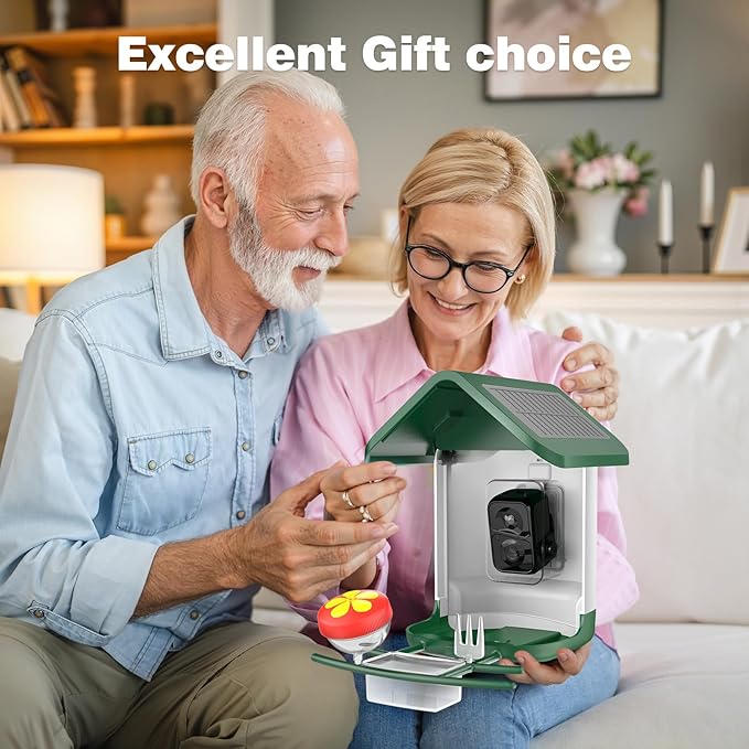 Bird Feeder with Camera Solar Powered : Smart Bird Camera Feeder 2K Live Feed for Backyard - AI Identify Auto Capture Videos, Gifts for Birdlovers Mom Dad, 2.4GHz WiFi