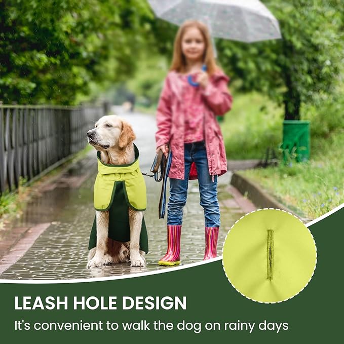 BRKURLEG Dog Raincoat for Small Medium and Large Dogs Waterproof Dog Rain Jacket Adjustable Hooded Dogs Raincoat Pet Rain Coat Poncho with Leash Hole, Reflective Strip, Green, M