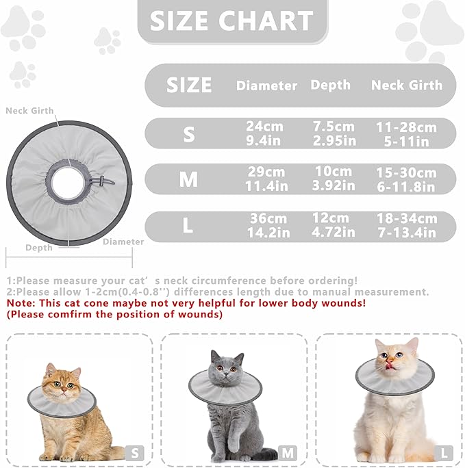 Lightweight Cat Cone Collar Soft, Soft Comfortable Cat Recovery Collar After Surgery, Elizabethan E Collar for Cats, Cone for Cats to Stop Licking (Gray, Small)
