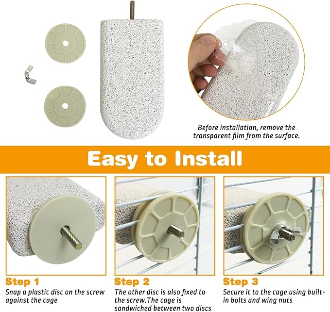 PINVNBY 3 PCS Large Bird Cage Perch Natural Parrot Beak Grinding Stone Calcium Parakeet Chew Toy Bird Stand Platform for Cockatiel Conure Lovebird Finch