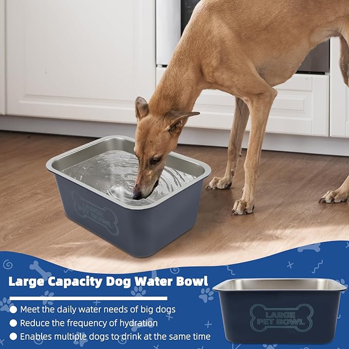 3 Gallons Large Dog Water Bowl, High Capacity Stainless Steel Dog Bowls, Indoor Outdoor Water Bowl for Dogs Metal Pet Food Dish for Medium Large Giant Breed Easy to Clean (Blue)