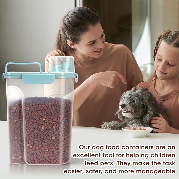 TBMax Dog Food Storage Container 5-7 lbs, Airtight Cat Food Container with Large Spout & Measuring Cup, Pet Food Storage Dispenser for Kibble Storage, Dog Treat Bird Seed Container -Light Blue