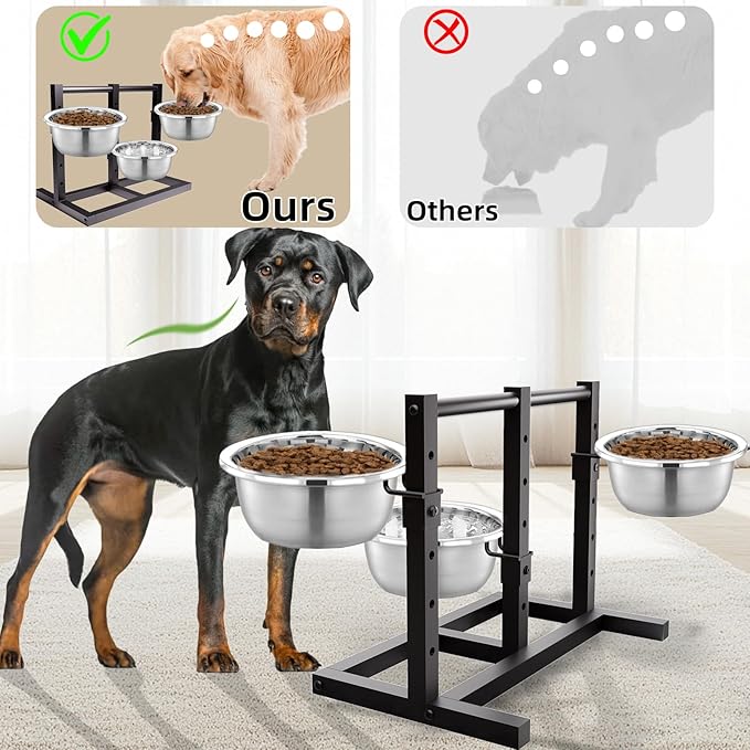 Elevated Dog Bowls Stand Large Breed Metal Raised Dog Bowls Small/Medium/Large Sized, Feeding Station with 5 Heights Adjustable,3 Food Water Bowl Feet with Non-Slip Feet
