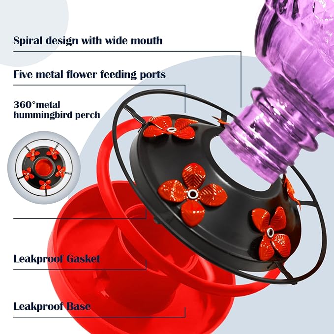 Glass Hummingbirds Feeder for Outdoors Hanging,25 OZ Humming Birds Feeder for Outdoors,Hummingbird Gifts(Purple)