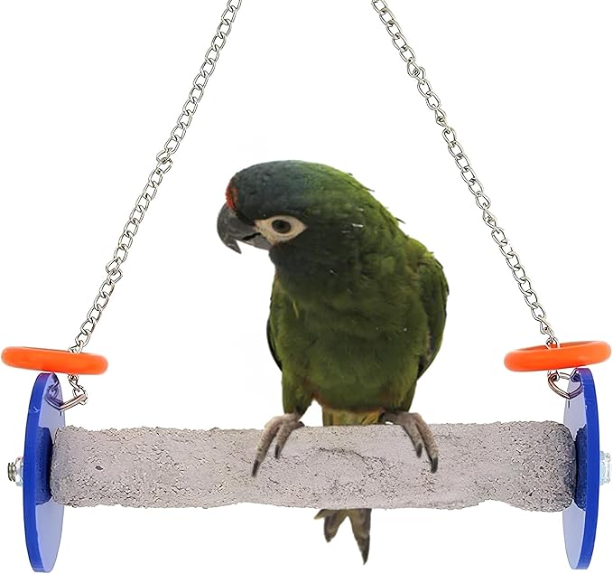 Sweet Feet and Beak Roll Bird Swing - Pumice Perch Bird Toys Trims Nails and Beaks, Safe and Non-Toxic Bird Cage Accessories for Small and Large Birds, Swinging Toys Birds Will Love, Medium 9 Inches
