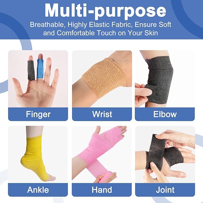 LDIWEE 24 Pack Self Adhesive Bandage Wrap 4 inch, Elastic Cohesive Bandage Wrap Vet Wrap for Dogs, Grip Tape for Athletic, Sports, First Aid Medical, Wrist, Ankle Sprains, Swelling