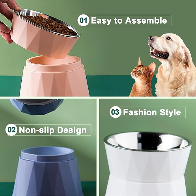 Elevated Cat Bowls for Food and Water, Raised Cat Food Bowls Beneficial for Digestion, Resonable Height, Whisker-Relief, Easy to Clean, 13oz(White)