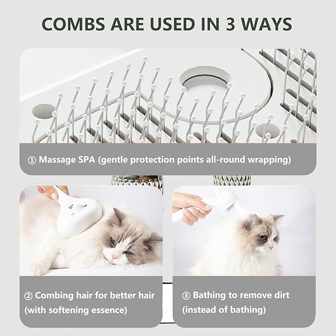 Cat Steam Hair Comb Brush for Shedding with Anti-Lost Pet Pendant, 3 In 1 USB Pet Spray Hair Removal Comb for Cat, Dogs Long Short Haired, White
