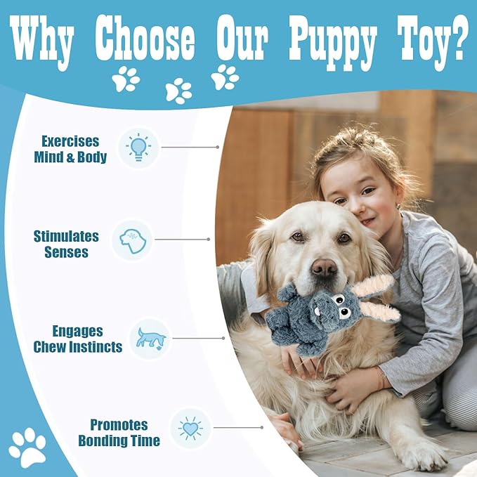 Squeaky Dog Toy Plush, Stuffed Crinkle Tug of War Dog Toy Keep Them Busy Pet Puppy Birthday Toy for Small Medium Large Dogs (Grey)