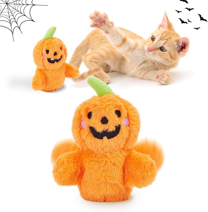 Halloween Catnip Toys, Flapping Pumpkin Catnip Toy, Interactive Kitten Exercise Toys for All Cat Breeds Play Alone, Never Boredom