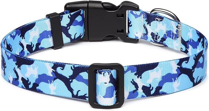 Mercano Adjustable Dog Collar - Special Design Patterns, Soft Nylon Comfortable Durable Pet Collar for Small Medium Large Dogs (L, Dog Camouflage Blue)