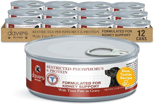 Dave's Pet Food Kidney Care Dog Food (Tuna Pate), New Recipe! Wet Renal Dog Food, Low Phosphorus, Renal Kidney Support, Vet Formulated, 5.5 oz, (12 Pack)