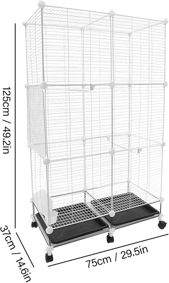 49"H Wrought Iron Bird Cage Large Parrot Cage, 3-Tier Movable BirdCage Parakeet Cage w/Wheels, 360° View Spacious Interactive Bird House Pet Bird Flight Cage for Medium&Small Birds(Iron Mesh)