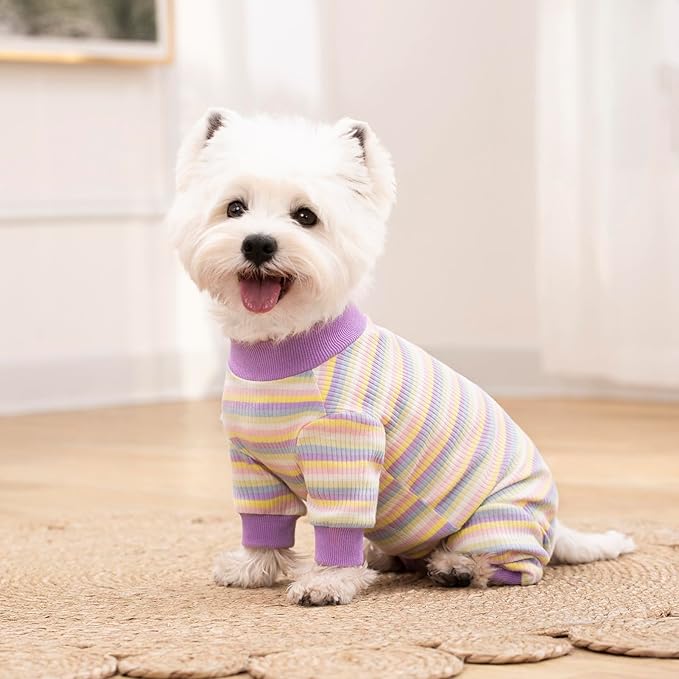 Striped Dog Recovery Suit Female Male For Small Medium Dogs,Dog Surgical Recovery Suite Bodysuit After Surgery Zipper On Back Puppy Cat Long Sleeve Onesies Bodysuit After Surgery Wound Protective