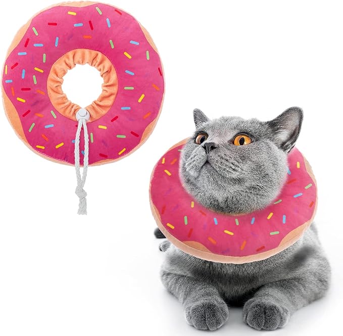 BINGPET Cute Donut Recovery Collar for Cats and Puppies, Soft Adjustable Protective Pet E Collar Neck Cone After Surgery, Fit for Kitties, Small Dogs
