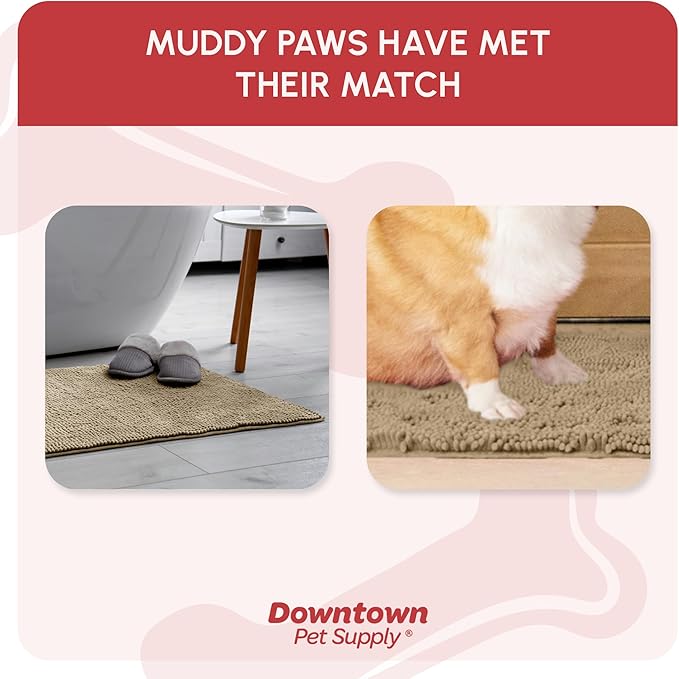 My Doggy Place Microfiber Dog Mat for Muddy Paws, 31" x 20" Oatmeal - Absorbent and Quick-Drying Dog Paw Cleaning Mat, Washer and Dryer Safe - Non-Slip Rubber Backed Dog Floor Mat, Medium