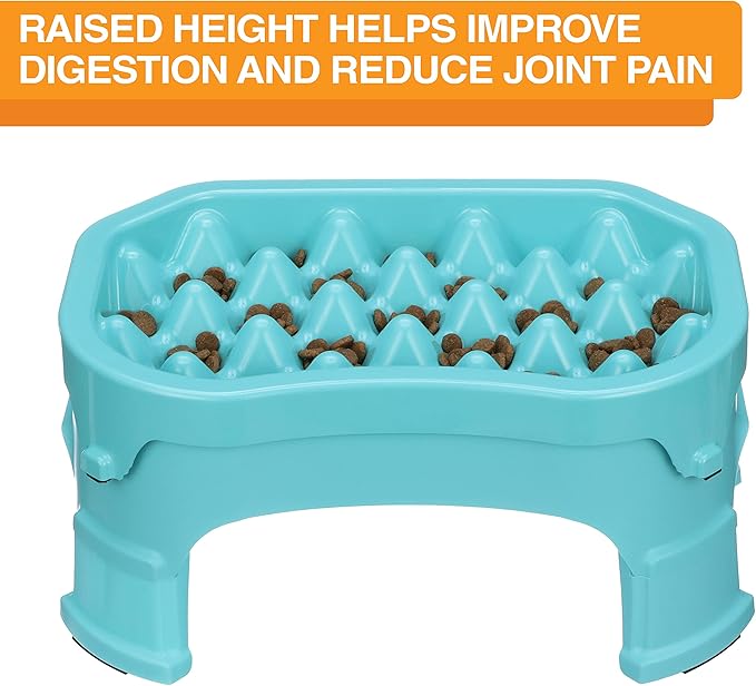Neater Pet Brands – Neater Raised Slow Feeder Dog Bowl – Elevated and Adjustable Food Height - (6 Cup, Aquamarine)