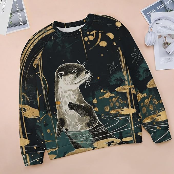 Womens Long Sleeve Tops Y2k Japanese Art Print Sweatshirts Fall Pullover for Women Crewneck Vintage Shirts Boho Tops