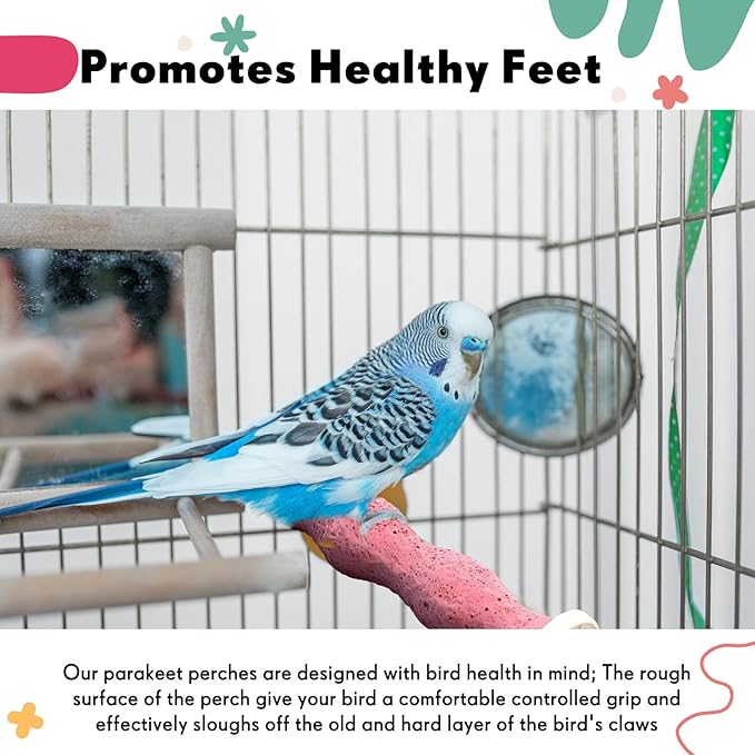 Soulchen 4 Pcs Bird Beak Grinding Calcium Stone Perches Parrot Teeth Mouth Molar Cage Accessories Platform Paw Grinding Sticks Jumping Stand for Macaws Parakeets Finches Cockatiel (Purple,Pink)