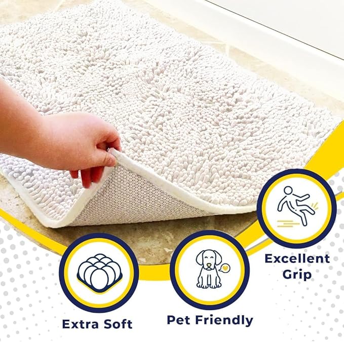 Muddy Mat® Shown on TV – Super Absorbent Microfiber Dog Door Mat for Muddy Paws, Non-Slip Washable Pet Rug, Quick Dry Chenille Entryway Carpet, Machine Washable Indoor Outdoor mat, White 28"x18"