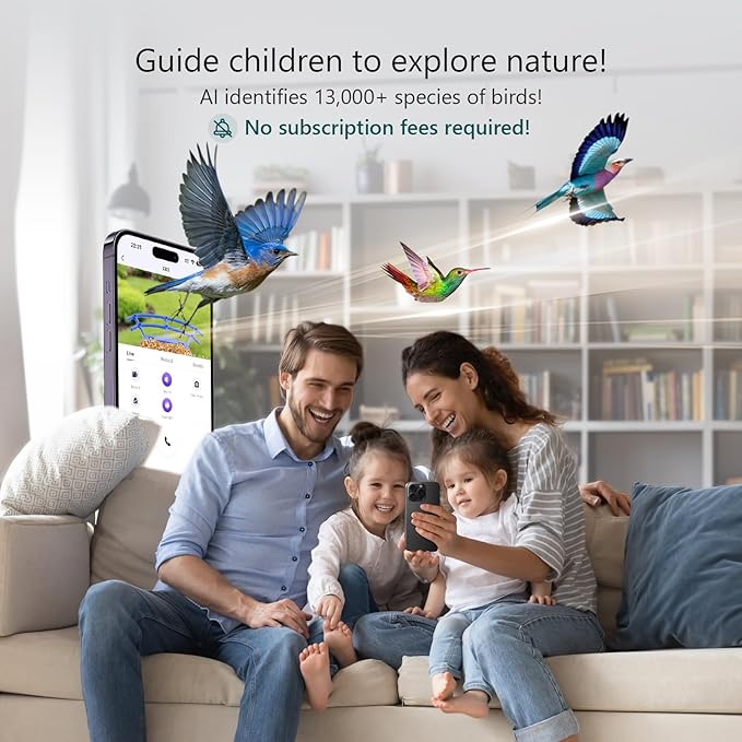 Smart Bird Feeder with Camera for Outdoors Solar Powered, 2.5K HD Video, AI Bird Species Identification, Instant Arrival Alerts, Wireless 2.4Ghz WiFi & Include 32GB SD Card, Ideal Gift (Green)