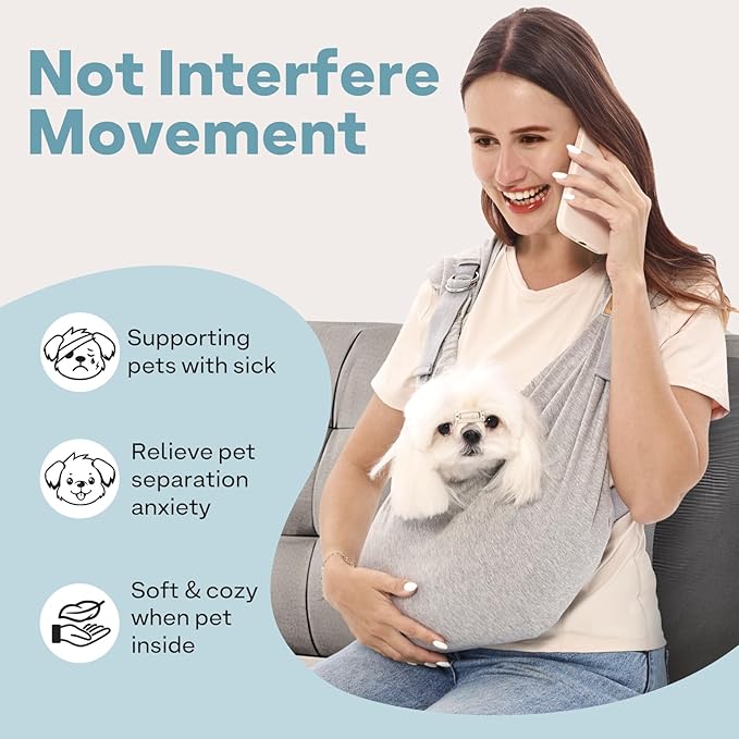Supet Dog Carrier Sling for Small Dogs, Hands Free Cat Sling Carrier Chest, Soft Cotton Pet Sling Carrier, Adjustable Dog Front Carrier, Reducing Back Neck Shoulder Stress