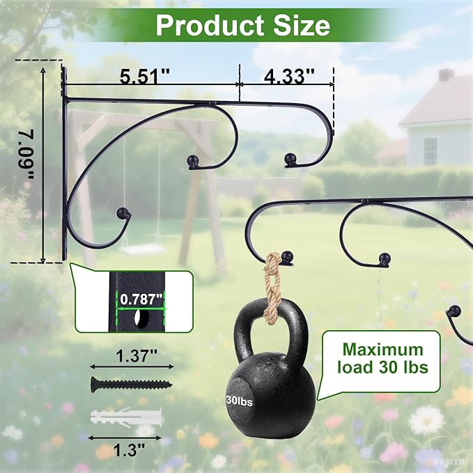 Plant Hangers Outdoor Indoor, 10 Inch Heavy Duty Wall Hooks 2/4 Pack, Decorative Iron Plant Hooks for Hanging Plants, Bird Feeders, Wind Chimes, Flower Baskets (2Pack)
