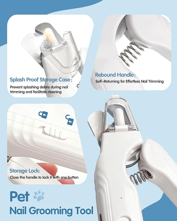 2 in 1 Dog Nail Trimmers & Dog Nail Grinder for Large Medium Small Dogs Cats Claw Trimmer with 2 LED Lights & Splash Guard, Ultra-Quiet, USB Rechargeable Pet Claw Care Grooming