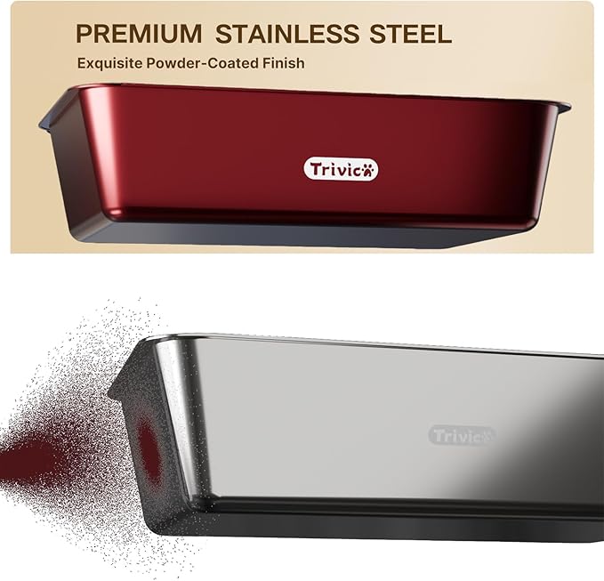 XX-Large Stainless Steel Cat Litter Box with Lid – Fully Enclosed Large Litter Box for Big Cats, Odor Control with Magnetic Door, Easy Clean, Multi-Cat Durable Metal Pan (Burgundy)