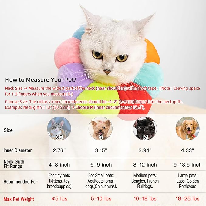 KUDES Cat Small Dog Recovery Collar, Cute Neck Cone After Surgery, Adjustable Pet E Collar, Wound Healing Protective Cone Surgery Recovery Elizabethan Collars for Small Pet (XS(Within 2lb), Colorful)