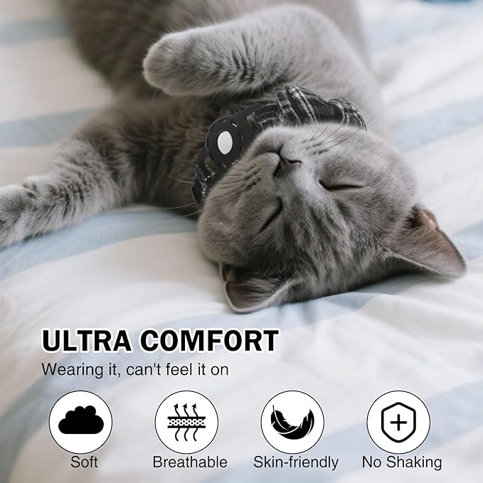 Airtag Cat Collar Breakaway with Bells and Bowtie -Upgraded Safety Kitten Collar for Air Tag Holder -Cute GPS Cat Tracker Collars for Girl Boy Cats, Kitty and Puppies, Black