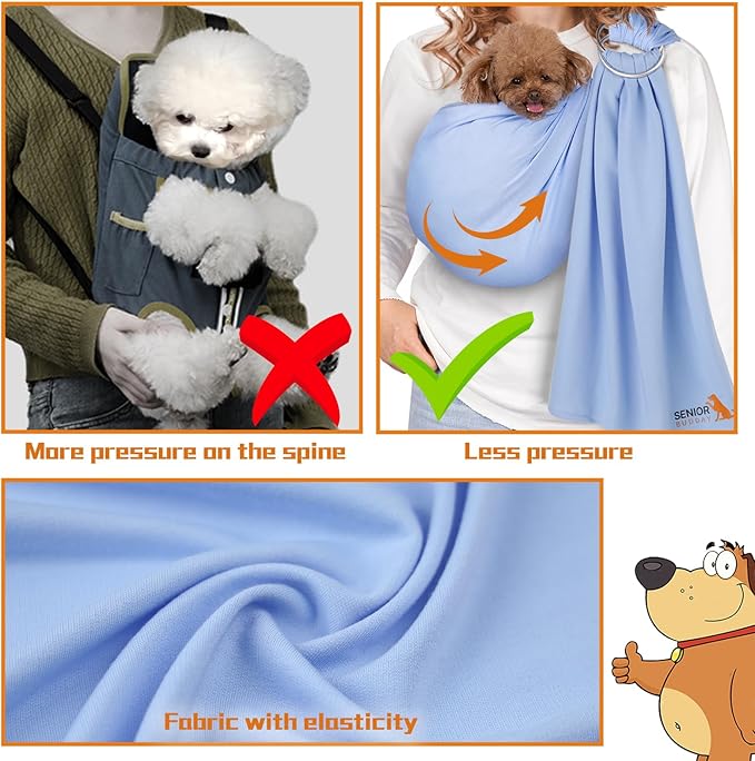 Dog Sling Carrier for Small Dogs,Carrying Wrap Anti-Anxiety Cat Sling,Adjustable Pet Sling (Light Blue) (Navy Blue)